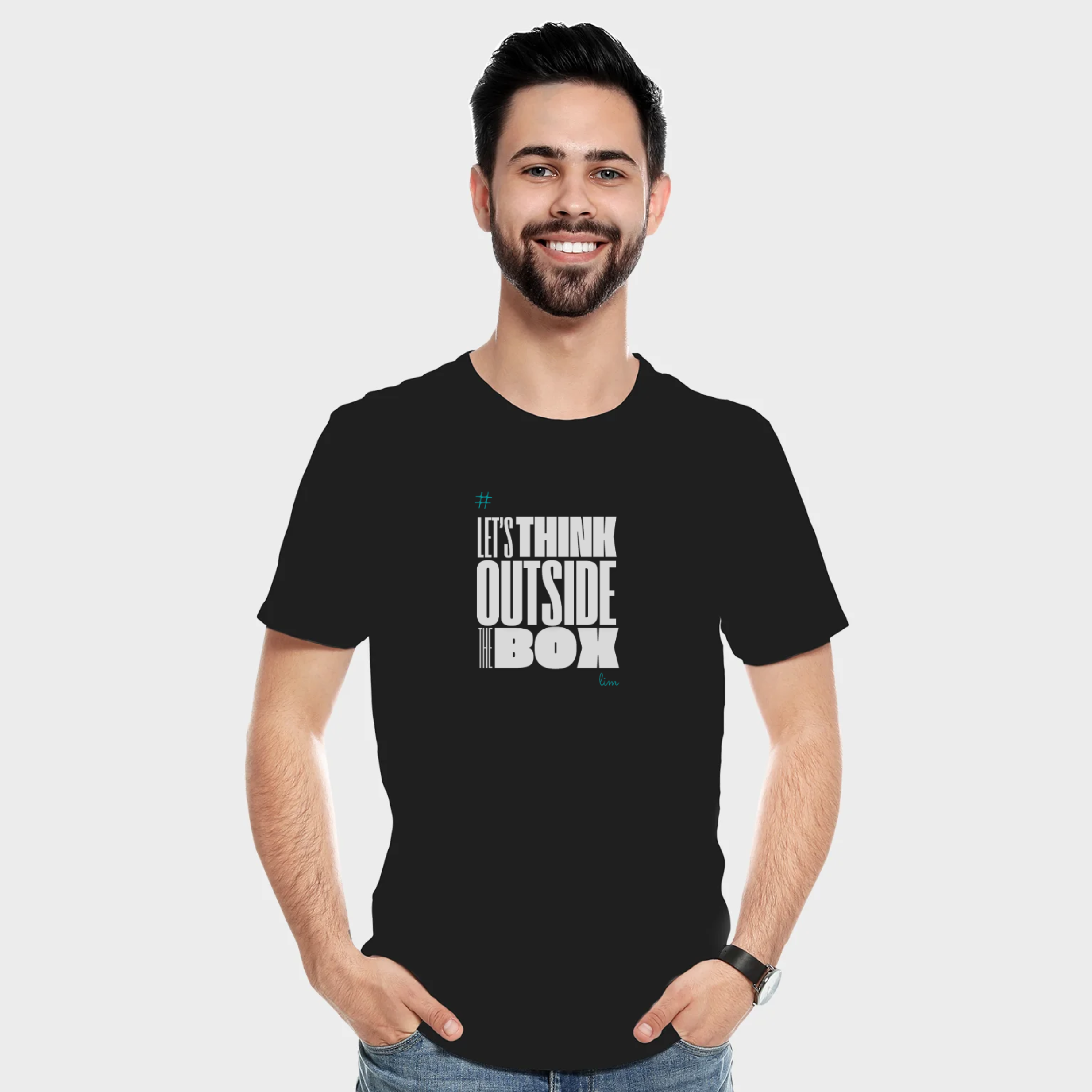 Men's Black T-Shirt - Let's Think Outside The Box